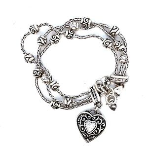 Brighton Silver-Tone Heart Charm Multi-Strand Bracelet